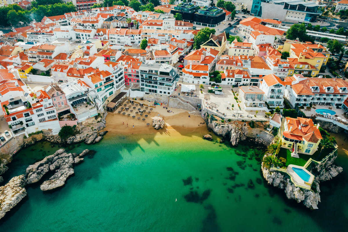 Aerial View Of The Beachfront City Of Cascais In The Lisbon Metropolitan Region, Portugal, Southern Europe